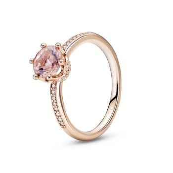 Посріблена Каблучка Pandora з короною та рожевим каменем 188289C01 (16)