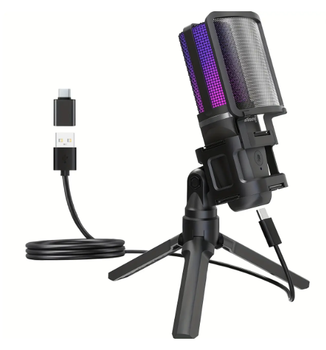 Студийный игровой микрофон ZealSound A68 USB с RGB подсветкой и Шумоподавленим / Для стримов и подкастов