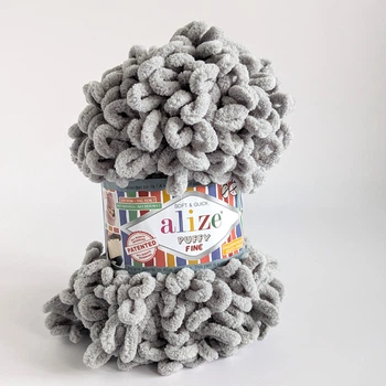 Пряжа Alize Puffy Fine No302 серый, для вязки руками