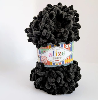 Пряжа Alize Puffy Fine №1060 чорний (темний маренго), для в'язання руками