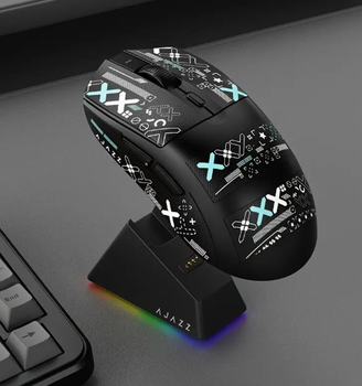 Беспроводная игровая мышь Ajazz AJ139 V2 MC (Black) / Магнитная док-станция / Грипсы / 500 мАч