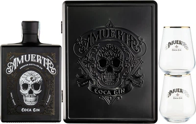Джин Amuerte Coca Leaf Gin Black Edition 0.7 л 43% в подарочной упаковке + 2 стакана (5407010420258)