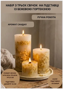 Свечи ароматические парафиновые набор свечей ароматичних арома свеча ручной работы декоративные ароматизированные свечи 3 шт на подставке с веточками бежевой гортензии аромат сандал