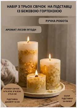 Свечи ароматические парафиновые набор свечей ароматичних арома свеча ручной работы декоративные ароматизированные свечи 3 шт на подставке с веточками бежевой гортензии аромат лесные ягоды