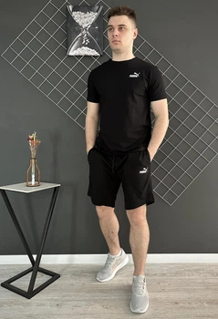 Мужской летний комплект футболка черная + черные шорты (белый лого) RD174/RD208 M