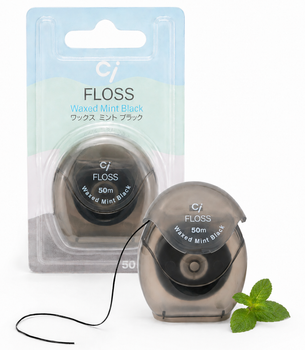Зубна японська нитка чорна відбілююча вощена з м'ятою New Ci Floss Black 50м (4582196103292)