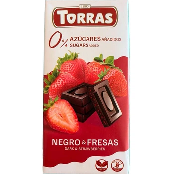 Шоколад без сахара Torras черный с кусочками клубники Испания 75 г