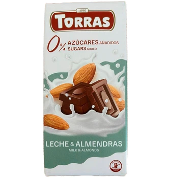 Шоколад молочный с миндалем без сахара и глютена Torras 75 г