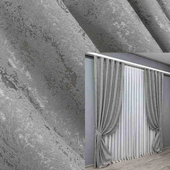 Комплект льняных штор мрамор 150×270 см (2 шт) серый