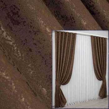 Комплект лляних штор мармур 150×270 см (2 шт) шоколад