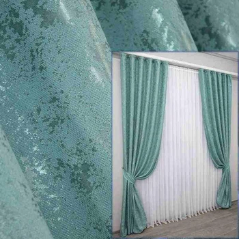 Комплект льняных штор мрамор 150×270 см (2 шт) аквамарин