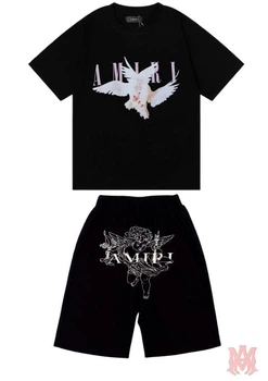 Мужской летний костюм Amiri шорты+футболка M черный (KMPL0056)