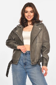 Куртка-косуха женская из экокожи графитового цвета Fashion размер 44 (214014)