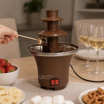 Шоколадный фонтан электрический Mini Chocolate Fondue Fountain 35W для дома и праздников, настольная фондюшница 3-ярусная для шоколада, фруктов и маршмеллоу, аппарат для шоколадного фондю и десертов с подогревом Коричневый, FT-10