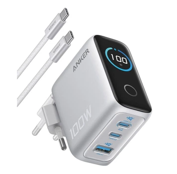 Зарядное устройство Anker B121-BG41 GaN Charger 100W, 2xUSB-C, 1xUSB-A, Display + кабель USB Type-C