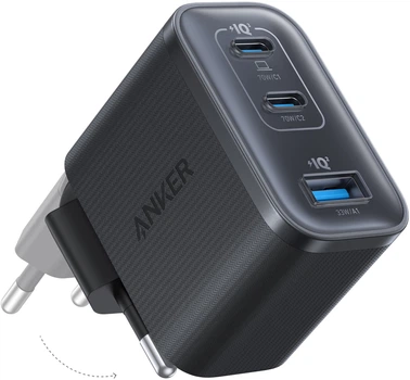 Мережевий зарядний пристрій Anker Charger - 70W, 2xUSB-C PD&1xUSB-A Black (A121AL11)