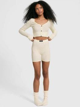 Пижама (джемпер + шорты) хлопковая Victoria's Secret 27017820 XS Бежевая (29877956851)