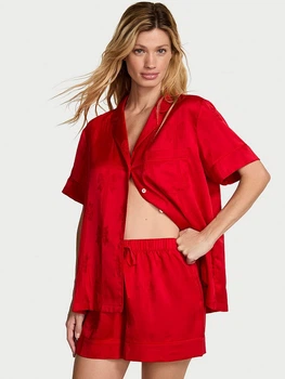 Пижама (рубашка + шорты) женская Victoria's Secret 27162627 L Красная (2875997867854)