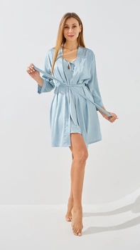 Комплект халат+ночная рубашка женский 49156-8 L Голубой shop (2000999476174)
