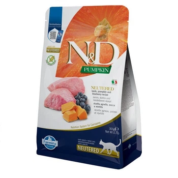 Сухой беззерновой корм Farmina (Фармина) Cat N&D Pumpkin Grain Free Lamb & Blueberry Neutered Adult для взрослых стерилизованных котов с мясом ягнёнка и черникой 300 г (арт 180820)
