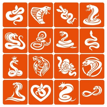 Набор трафаретов для биотату "Змеи" Snakes-simple-16, 6х6 см 16 простых трафаретов