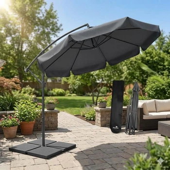 Садова парасолька GARDEN 3.5 м з куполом 3.5 м, регулювання висоти та нахилу, міцний сталевий каркас, водовідштовхувальний поліестер 180–200 г/м², Сірий колір