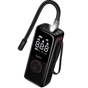 Автокомпресор Портативний Hoco ZP18 4000mAh 10.3bar з LED дисплеєм, фонарем насос для авто, мотоциклів, велосипедів Чорний
