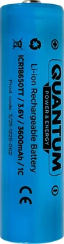 Аккумулятор литий-ионный Quantum ICR18650, 3600mAh, 1С, с клеммным выступом, 1 шт/уп plastic case (QM-ICR18650TT-3600-PB1)