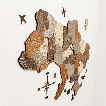 Детализированная 3D карта Украины из дерева 100 x 66 см Мультиколор от Enjoy The Wood