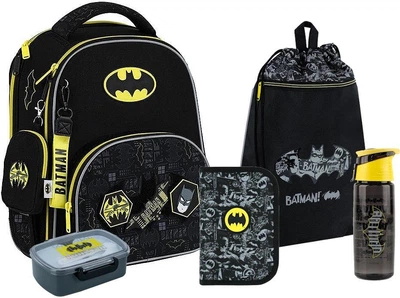 Шкільний набір 5 в 1 на зріст 130-145 см Kite Education DC Batman (рюкзак, пенал, сумка для взуття, ланчбокс з наповненям, пляшка)