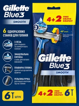 Одноразовые бритвенные станки Gillette Blue 3 Smooth 6 шт