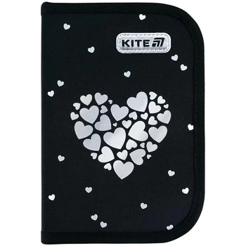 Пенал шкільний KITE 1 відділення, 2 відвороти без наповнення Black&Silver К26-622-5