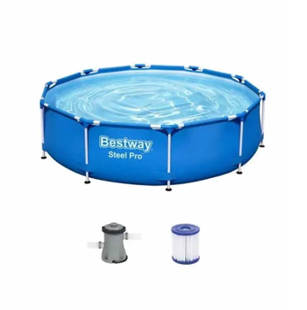 Круглый каркасный бассейн для отдыха на природе Bestway 366 x 76 см для всей семьи, с фильтр-насосом, для дачи и детей из ПВХ