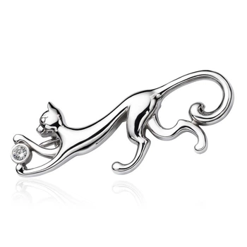 Серебряная брошь Лазурит Кошка 925 с кубическим цирконием (7130р)