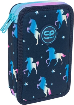 Piórnik CoolPack Jumper 2 Blue Unicorn dwukomorowy z wyposażeniem 19.5 x 12.5 x 5 cm (5903686324291)