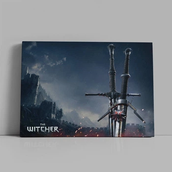 Інтер'єрна картина Відьмак, мечі і замок Каер Морхен, Witcher, плакат для геймера, 30×42 см (id0989)