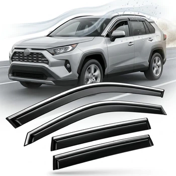 Дефлектори вікон вітровики Benke для Toyota Rav 4 2018- (Хром Молдін Нержавіюча 3D)