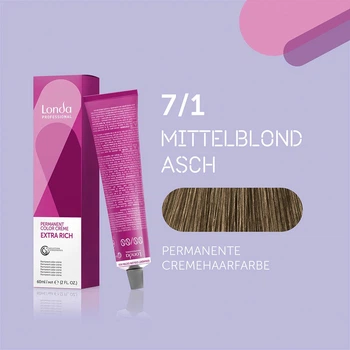 Стійка фарба для волосся Londa Professional Permanente Color Cremehaarfarbe 7/1 Середній блондин попелястий 60 мл