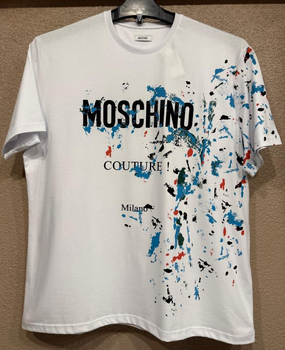 Чоловіча футболка батальна Moschino білий бавовна 7ХL (1059)