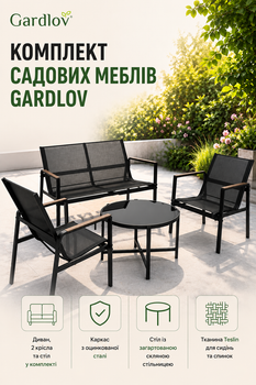 Комплект садових меблів для балкона 4 предмети чорний оцинкована сталь тканини теслін загартоване скло Gardlov