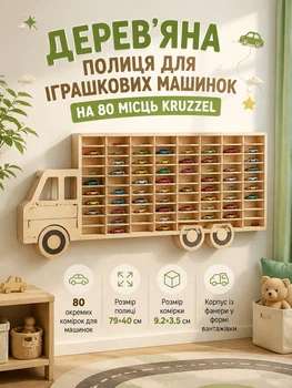Деревянная полка для игрушечных машинок 80 мест органайзер TIR KRUZZEL цвет бежевый