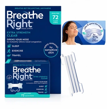 Breathe Right носовые полоски от храпа заложенности (72 шт прозрачные) для чувствительной кожи USA