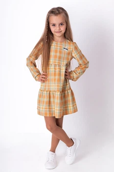 Платье с длинным рукавом Mevis Клетка горчичное 4236-02 116 см