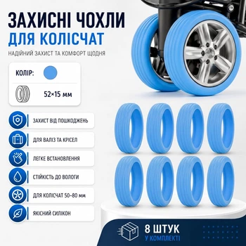 Защитные чехлы на колесики чемоданов/кресел CoverWheel, 8 штук, голубые