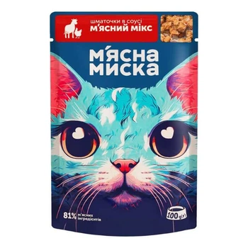 М'ясна миска - Консервований корм з м'ясним міксом для дорослих котів 100 г (4820255192406)