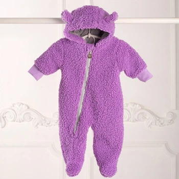 Дитячий комбінезон для немовлят з капюшоном плюш букле Trendy Tot 03-01412 бузковий 68 см (6 мiс.)