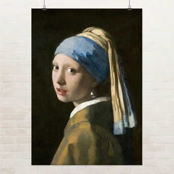Постер Девушка с жемчужной серёжкой, Ян Вермеер, Johannes Vermeer, A3 42×30 см (id6649)