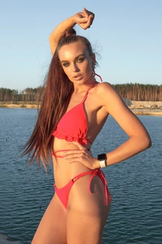 Жіночий роздільний купальник бікіні з біфлексу з рюшами Seventeen M Кораловий (2000000150949)