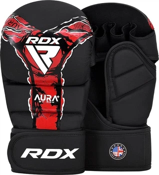 Перчатки тренировочные RDX Grappling Gloves Shooter New Aura F17 GSR-F17BR S Черные с красным (5054421845707)