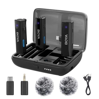 Петличный микрофон 2 шт BOYA BOYALINK 2 (Type-C+Lightning+3,5 mm mini jack) для iPhone/ Android/видеокамеры, с зарядным кейсом, беспроводной (77750021)